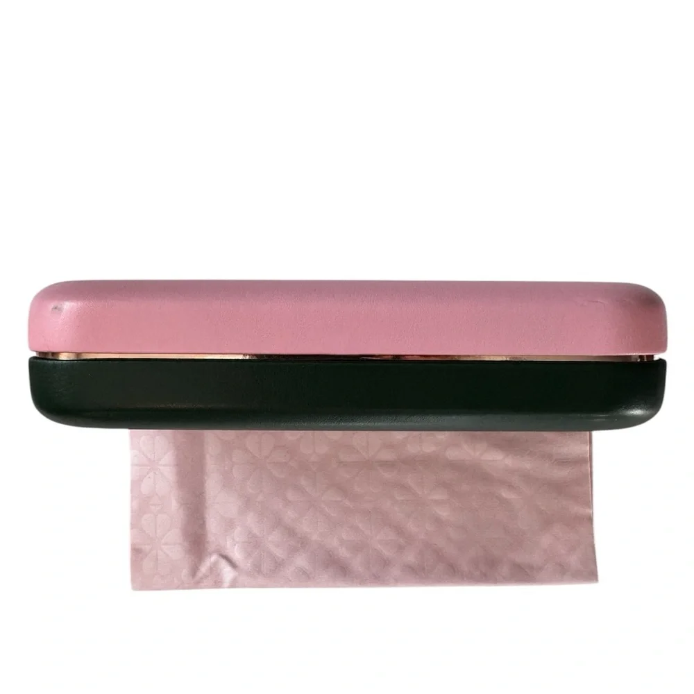 Kate Spade Pink and Green Hard Sunglasses Case with Cleaning Cloth
